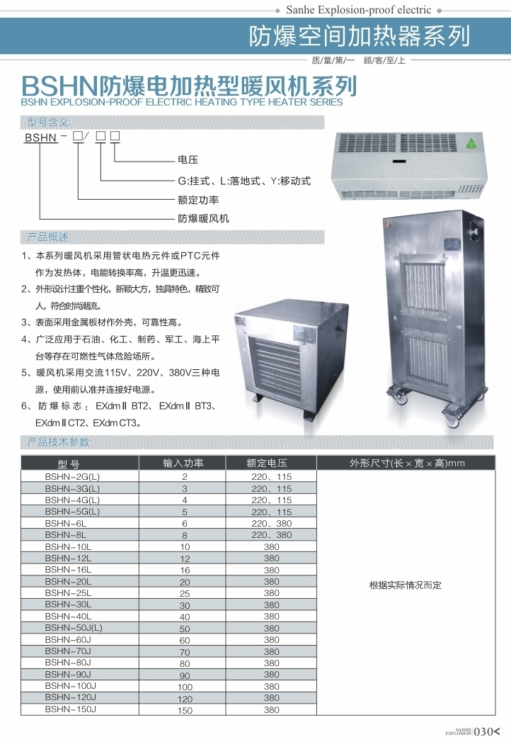 BSHN防爆电加热型暖风机系列